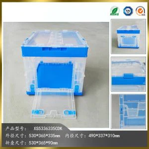 Plastic collapsible container crate with cover for storage