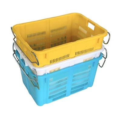 Shopping Plastic Store Baskets With Metal Handle